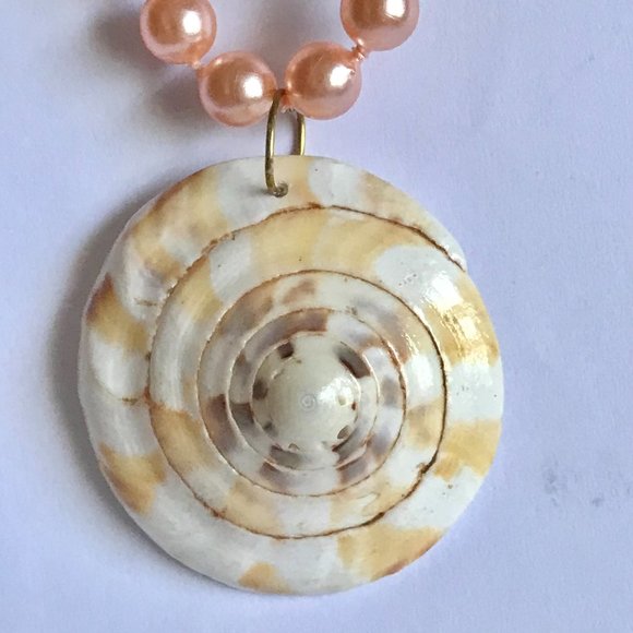 Natural Shell Shiva Nautilus Pearl Necklace Choker Statement VintagePeach 16-18" - Picture 2 of 11